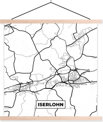 Posterhanger incl. Poster 40x40 cm - Schoolplaat - Plattegrond - Iserlohn - Kaart - Stadskaart - Textielposter - Blanke latten - Stadskaart