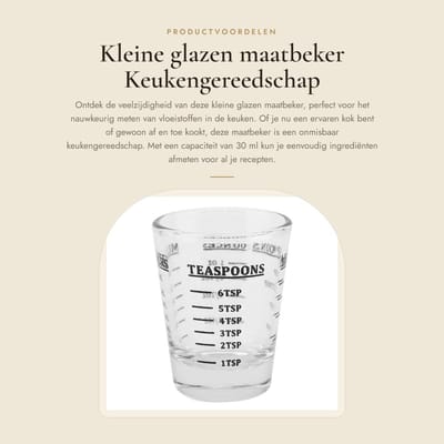 Dailygoods- Maatbeker Glas 1 Liter - Kleine Maatbeker - Transparant - Schaal OZ/ML/TSP/TBSP - Hoogwaardige Keukengereedschap - Capaciteit 30ml - Meetbeker