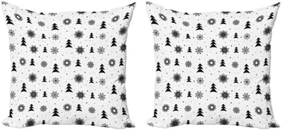 ABAKUHAUS Nordic Kussenhoes Set – 2x 40x40 cm – Dubbelzijdig Print – Zwart/Wit