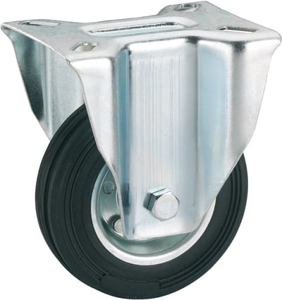 Dörner + Helmer massief rubberen bokwiel, 100 mm x 30 mm, draagvermogen 70 kg, plaat 100 mm x 85 mm, velg van plaatstaal, zonder rem
