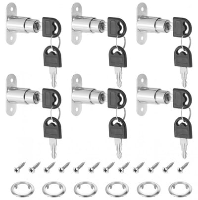 6 stuks - Duwplungerslot - Deurslot - Brievenbusslot - Raamsloten - zinklegering - lengte slotkern 22mm - met gelijke sleutels - voor archiefkast, kledingkast, schuifdeur - 49,5*38*19 mm - zilver