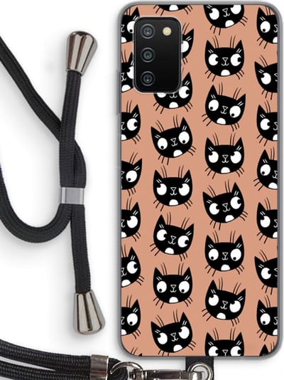 Case Company® - Hoesje met koord geschikt voor Samsung Galaxy A03S hoesje met Koord - Kat - Telefoonhoesje met Zwart Koord - Bescherming aan alle Kanten en Over de Schermrand