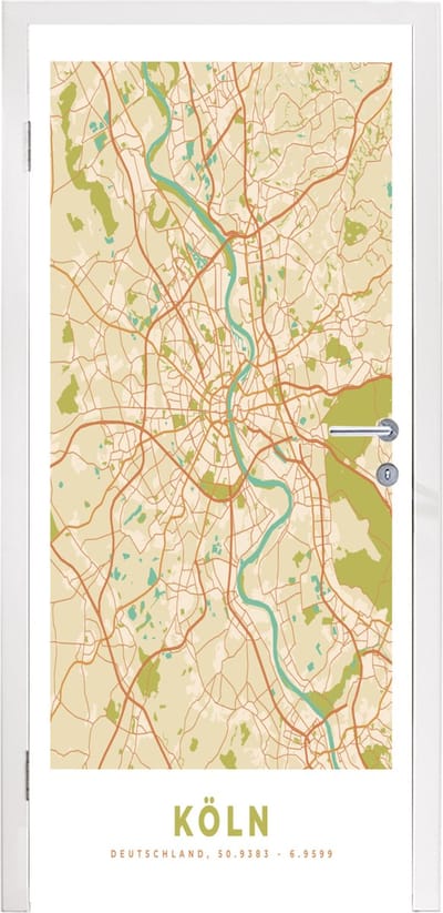 Deursticker Köln - Plattegrond - Kaart - Stadskaart - Vintage - 95x235 cm - Deurposter