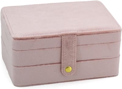 Oneay Compacte reissieradendoos, draagbare dubbellaagse organizer van PU-leer voor vrouwen en meisjes, geschikt als cadeau, opbergruimte voor ringen, oorbellen en kettingen – Fluweelroze