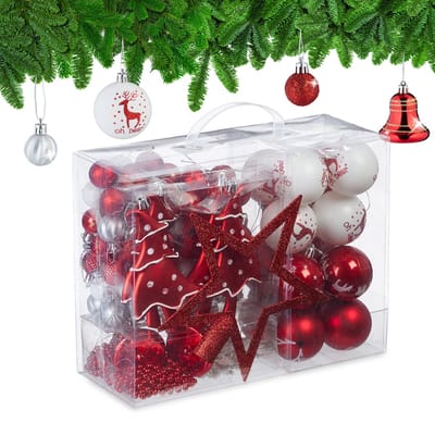 kerstballen - set van 103 - kunststof - onbreekbaar - kerstboomversiering - rood/wit