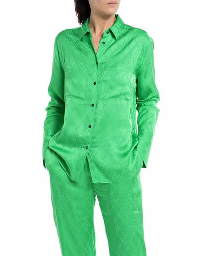 Replay W2121 .000.52646 Blouse Met Lange Mouwen Groen XL Vrouw