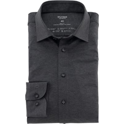 OLYMP Level 5 24/Seven body fit overhemd - antraciet grijs tricot - Strijkvriendelijk - Boordmaat: 37