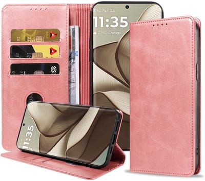 Geschikt voor Motorola Edge 50 Telefoonhoesje Kunstleer met Magnetische sluiting en Pasjeshouder Bookcase met Klepje - Walletcase with Cardslot - Rosé Goud - Smartphonica geschikt voor Motorola Edge 50