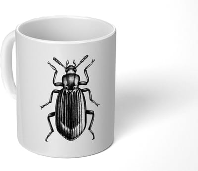 Mok - Koffiemok - Kever - Dieren - Vintage - Zwart wit - Mokken - 350 ML - Beker - Koffiemokken - Theemok