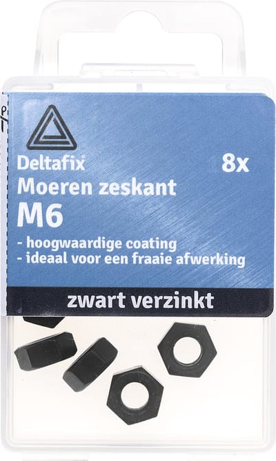 Deltafix moer zeskant zwart verzinkt m6 din 934 8 st.
