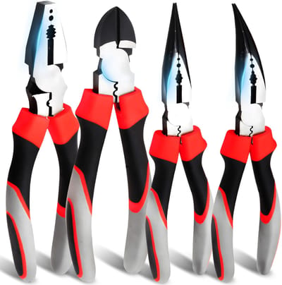 Dailygoods - 4-delige Pliers Set - Punt-, Zijknipper-, Rechte- en Gebogen Pliers voor DIY en Professioneel Gebruik