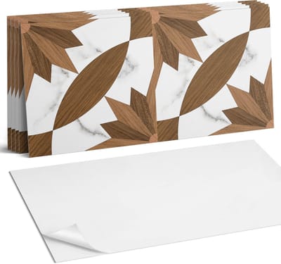 Coloray Plaktegels - Geometrisch patroon met hout Wandtegel Zelfklevend - 60 cm x 30 cm - Bruin Plaktegels - 6 stuks - Rechthoek PVC Tegels - Plaktegels Keuken - Zelfklevende Vloertegels Badkamer - Vinyltegels Vloer Zelfklevend - Portugese Tegels