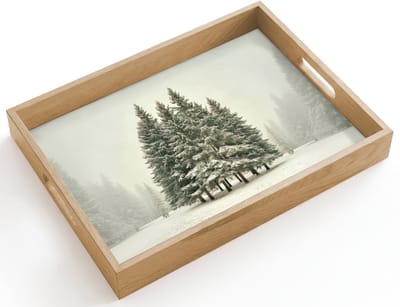 Dienblad hout 40x30 cm - Schootdienblad - Bomen - Sneeuw - Wit - Borrelplank rechthoek - Plateau dienbladen
