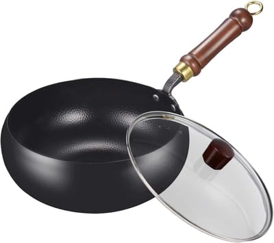 Wok Pan - Koekenpan Roerbak - Thuis Koken - Ambachtelijk Gemaakt - 24 cm - Zwart