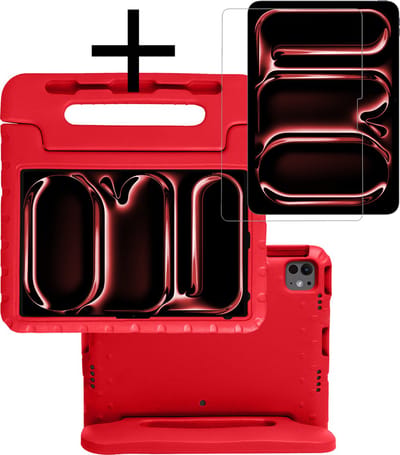 Hoes - Geschikt voor Apple iPad Pro (2024/2025) - 13 inch - Met Screenprotector - Kinderhoes Shockproof Bumper - Kidsproof Case - Tablet Hoesje - Kinder Cover - Rood