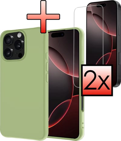 Hoesje - Met 2x Screenprotector - Geschikt voor Apple iPhone 16 Pro - Sterk & Shockproof - Back Cover - Siliconen Case - Telefoon Hoes - Groen
