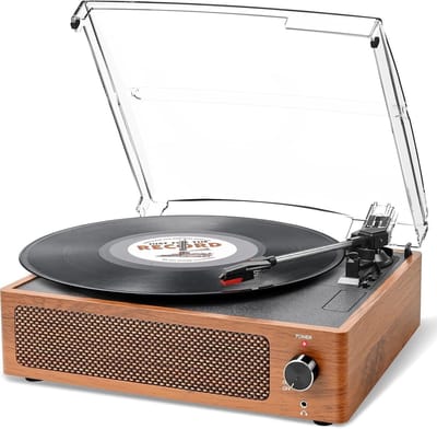 SNJY® Platenspeler Bluetooth - Platenspeler met Speakers - CD Speler - 3 Snelheden - Bruin