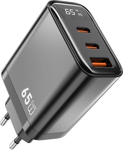 WiWU 65W snellader – Driepoorts Charger zonder Kabel – Zwart