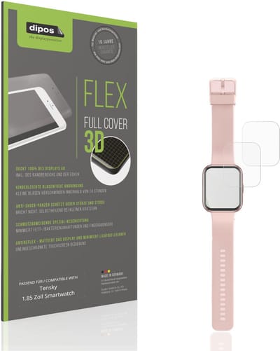 dipos FLEX – 2x Matte Screenprotector geschikt voor Tensky 1.85 Inch Smartwatch | Volledige Schermbescherming | Case-Friendly