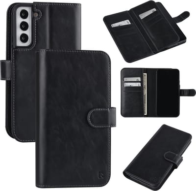 UNIQ Accessory Samsung Galaxy S22 Plus Telefoonhoesje van Kunstleer - Zwart, Boekhoesje, Bescherming.