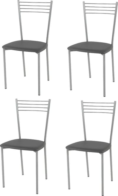 Tommychairs Elena - Eetkamerstoelen - Set van 4 - Aluminium & Donker Grijs - Kunstleer