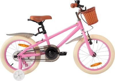 Meisjesfiets – Voor kinderen – Met zijwieltjes, handrem, coasterrem en mandje – Roze, 36 cm