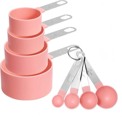 Famanu - Maatbekers en mini maatlepels set 8-delig, 4 RVS nestbekers en 4 mini lepels, stapelbaar en nauwkeurig voor droog en vloeibaar