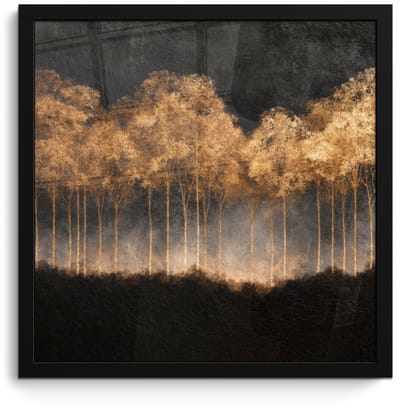 Poster in lijst - Fotolijst 40x40 cm - Posters - Gouden Bomen in Mistig Landschap - Posterlijst zwart - Decoratie - Wanddecoratie woonkamer - Muurdecoratie slaapkamer