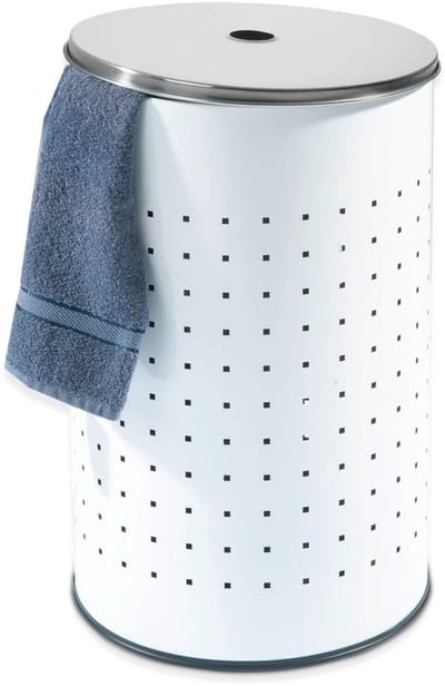 Dailygoods- Wasmand 37L - Wasmand met Deksel - Roestvrij Staal - Ø 29 cm - Hoogte 54 cm - Modern Design - Luchtgaten - Wascontainer