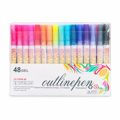 Dubbele contourmarkers - 48 kleuren met witte houder - Fluorescerend glittereffect - Voor schoolkranten en markeringen - Basisverpakking