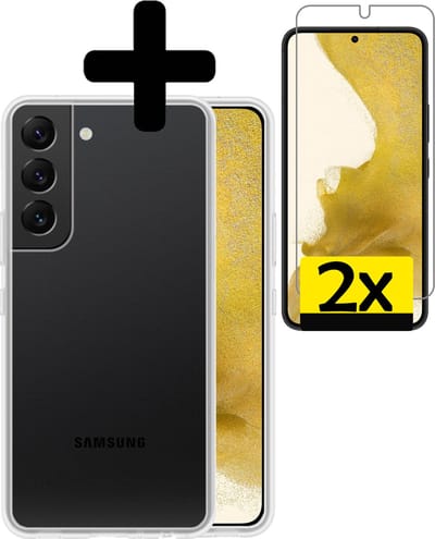 Hoesje - Met 2x Screenprotector - Geschikt voor Samsung Galaxy S22 - Sterk & Shockproof - Back Cover - Siliconen Case - Telefoon Hoes - Telefoonhoesjes - Transparant