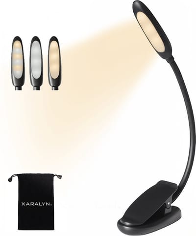 Xaralyn LED Klemlampje – 3 Lichtstanden - Leeslampje - Dimfunctie – USB Oplaadbaar – 360° Flexibel – Voor Bed, Boek, Bureau en Camping