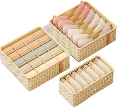 Ondergoed Opbergdoos - Lade Organizer - Garderobe Ordenen - Met Compartimenten - 32x32x11cm - Beige