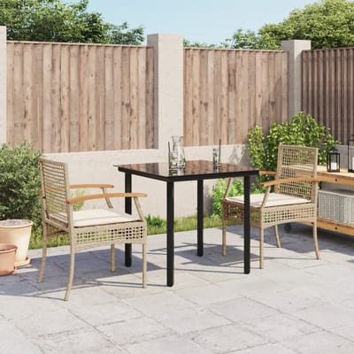 vidaXL - 3-delige - Tuinset - met - kussens - poly - rattan - beige