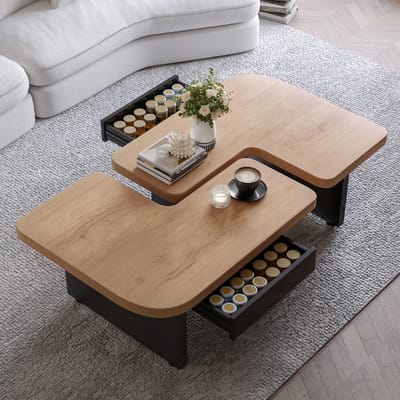DESMIU Couchtafel - Ledverlichting En Flexibel 2 In 1 Ontwerp - Voor Woonkamer, Slaapkamer En Kantoor - MDF - Naturel Zwart - 90x60x44,5 Cm