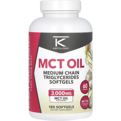 KetoLogic, MCT-olie, 3.000 mg, 180 softgels (1.000 mg per softgel)