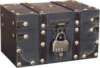 Vintage Houten Schatkist met Slot, 18 x 11 x 10 cm, Piratenschatkist voor Kinderen, Opbergdoos voor Speelgoed en Sieraden, Decoratieve Schatkist voor Verjaardagscadeau en Thuisdecoratie