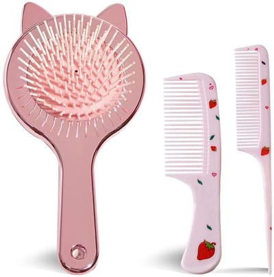 Dailygoods- Haarborstel Kinderen - Antiklit - Roze Massageborstel - 3-delig - Voor Nat/Droog Haar - Ontwikkeling en Glans - Kinderenborstel