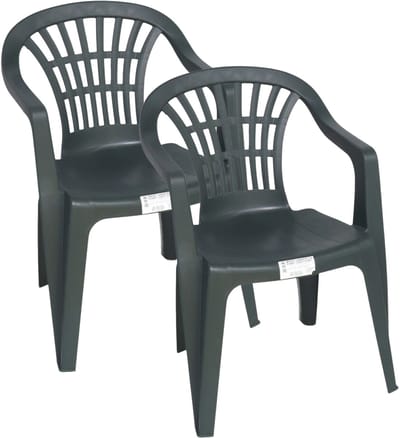 Gerimport Stoel voor buiten/binnen - 2x - tuinstoelen - donkergroen - 50 x 54 x 76 cm - stevig kunststof - Bijzet stoelen