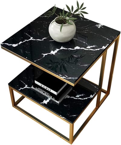 Vierkante bijzettafel - Nachtkastje Salontafel - Ruimte Bieden - Marmeren blad - 45 x 45 x 50 cm - Zwart