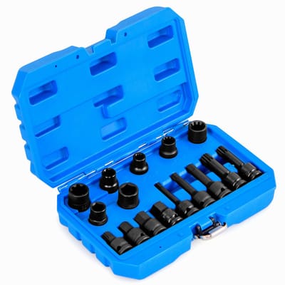 COSTWAY 16-delige steeksleutelset, steeksleutelset van staal met doos, 1/2 inch aandrijfsleutel, reminstelgereedschapsset voor diverse voertuigen (blauw)