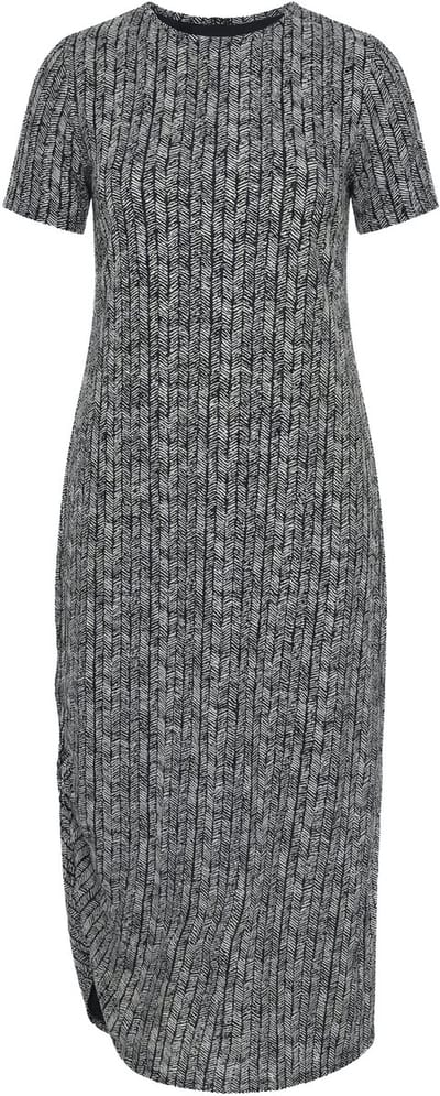 Ulla Popken - Dames - Maxi-jurk visgraat ronde hals korte mouwen - Zwart - Maat 46+