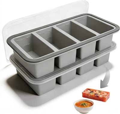 Set van 2 grote BPA-vrije siliconen vriesvormen met deksel, ideaal voor het invriezen van soep, sauzen en restjes, stapelbaar en praktisch in gebruik