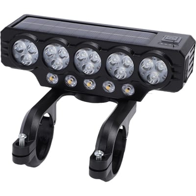 Éclairage de vélo solaire rechargeable par USB Lumière avant de vélo lumineuse pour la nuit Phare de vélo avec klaxon pour le cyclisme gray