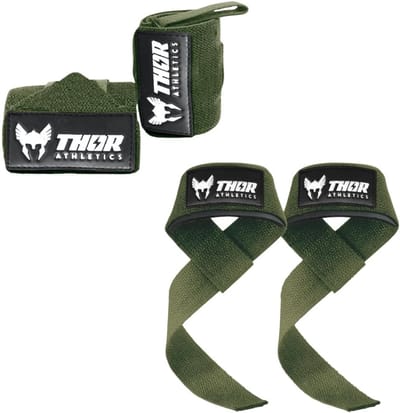 Fitness Banden Set - Polsbanden en Straps - Kracht Training - Hoge Kwaliteit Materiaal - 60 cm - Legergroen