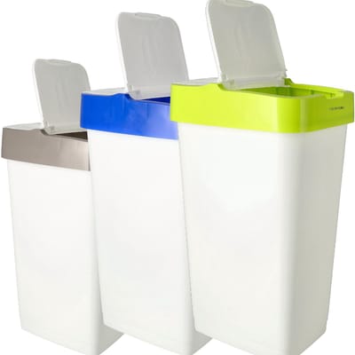 Prullenbakken Set van 3 - 60L wit Sorteerbakken met Geel, Blauw, Grijs Deksel - Ideaal voor Afvalscheiding