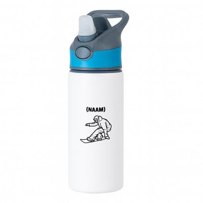 Hacebo® - Snowboard met eigen naam waterfles met rietje blauw - Snowboarden - Snowboarders - Wintersport - water fles - 650ML