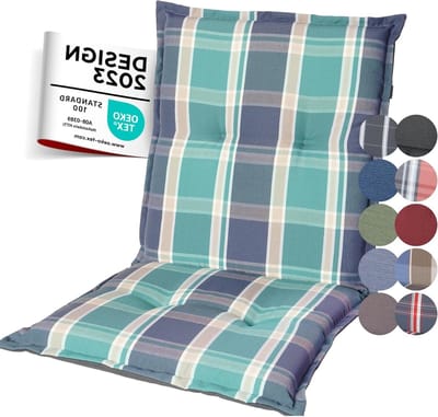 Tuinstoelkussens Set - Lage Rugleuning - Buiten Zitten - Extra Dik Comfort - 105x50cm - Groen-Grijs Geruit