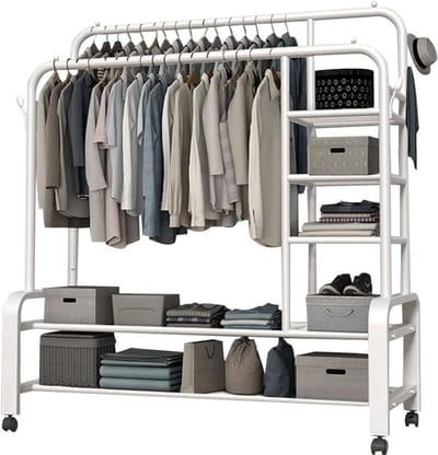 Kledingrail met standaard - Kapstok organizer - Ruimte organiseren - Zware belasting 100kg - 120 of 140 cm - Wit