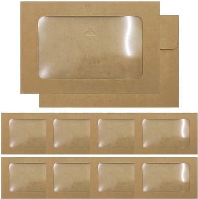 10x Antieke Kraft Enveloppen Bruin met Venster en Druksluiting 155x104 mm